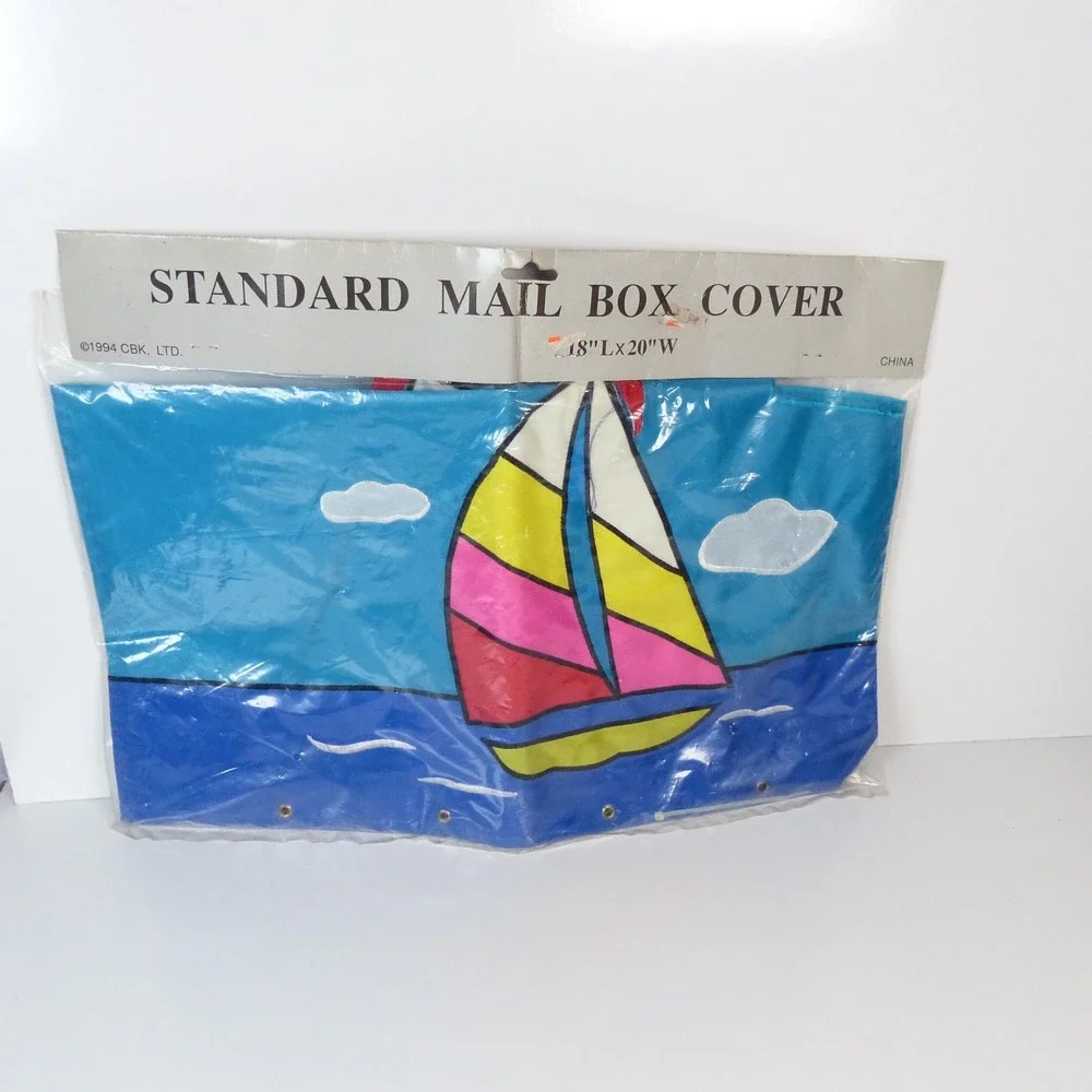 CBK Sailboat Mailbox Cover Vintage 1994 Nautical Banner Decor 18x20 Neon 90s NOS